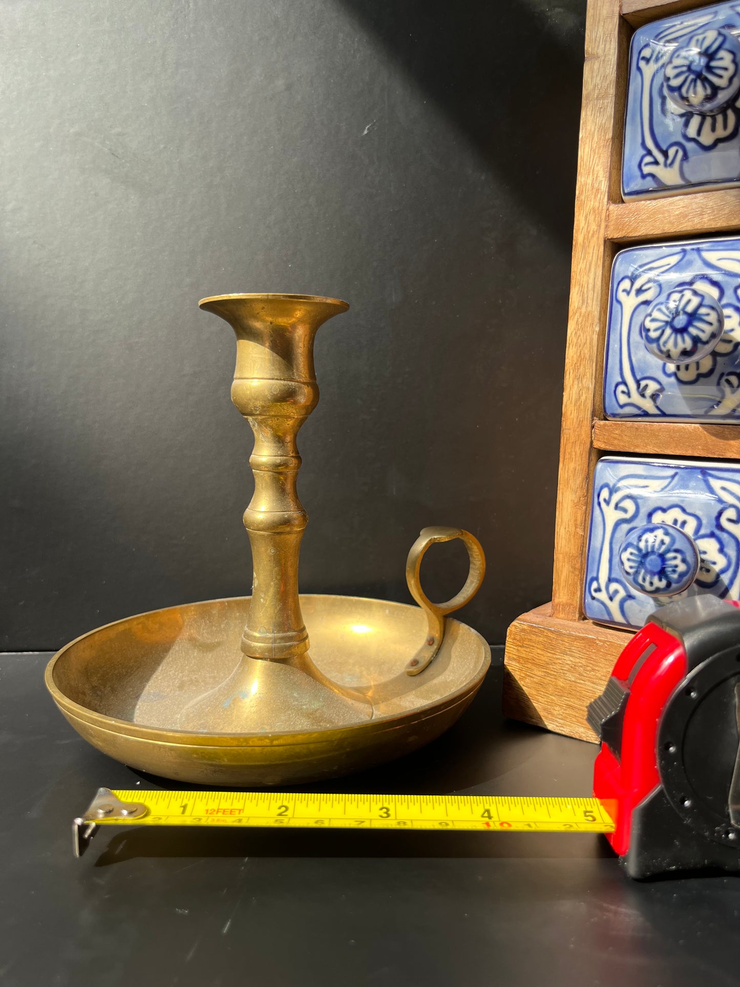 Large Vintage Brass Chamberstick Candle Holder – Old World Style with Handle