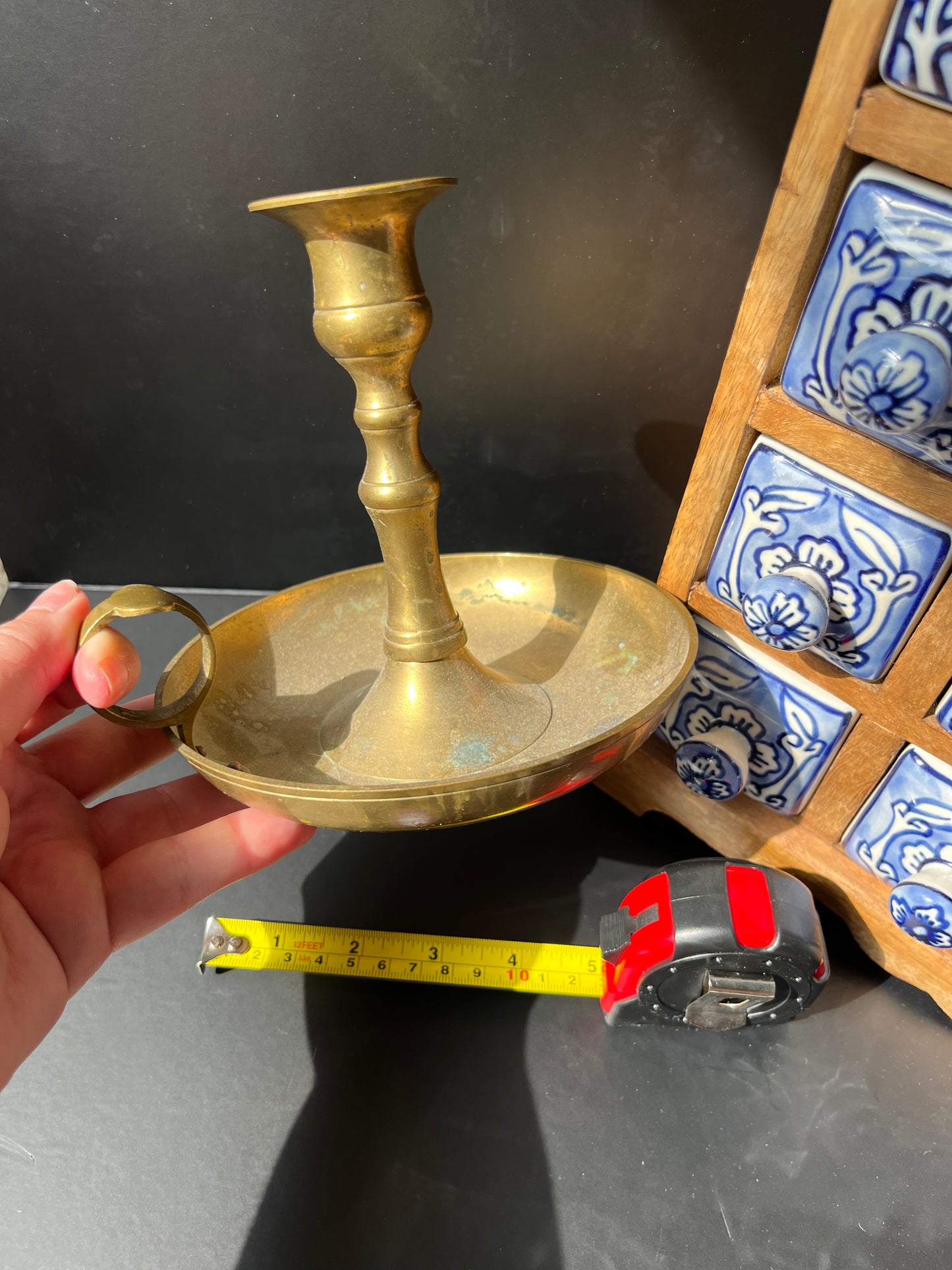 Large Vintage Brass Chamberstick Candle Holder – Old World Style with Handle