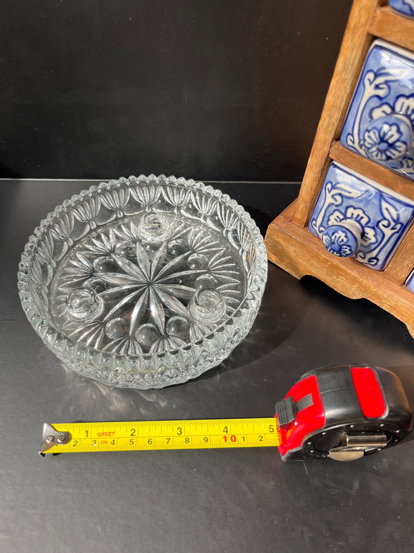Princess House Fostoria Highlights Glass Triangle Candle Holder – Vintage Circular Bowl for Chime Candles & Ritual Use