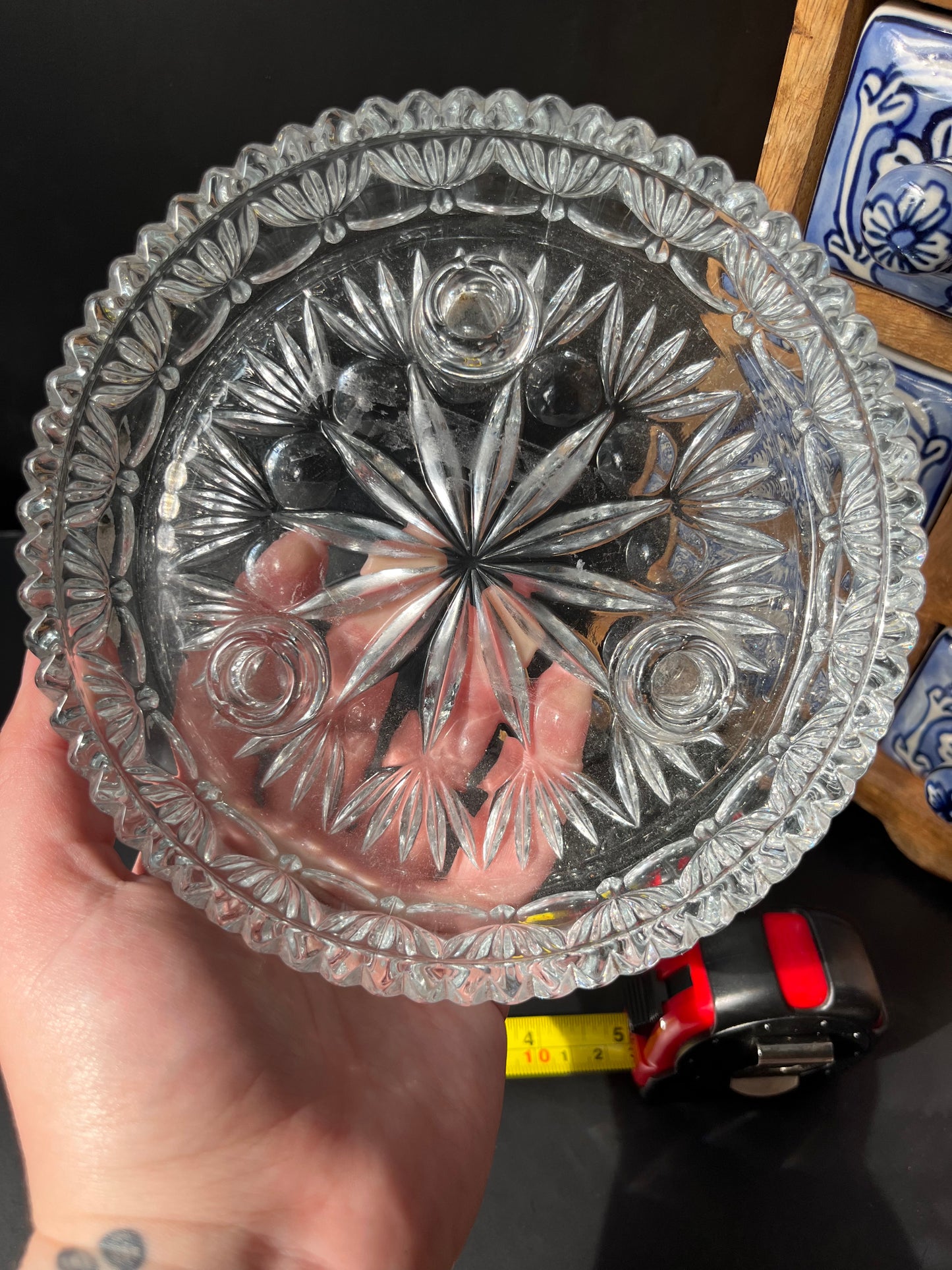 Princess House Fostoria Highlights Glass Triangle Candle Holder – Vintage Circular Bowl for Chime Candles & Ritual Use