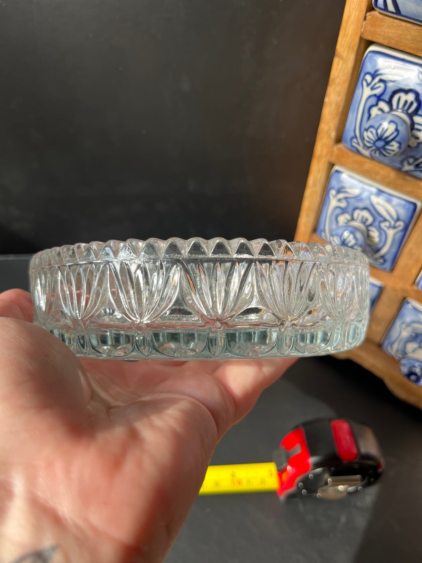 Princess House Fostoria Highlights Glass Triangle Candle Holder – Vintage Circular Bowl for Chime Candles & Ritual Use