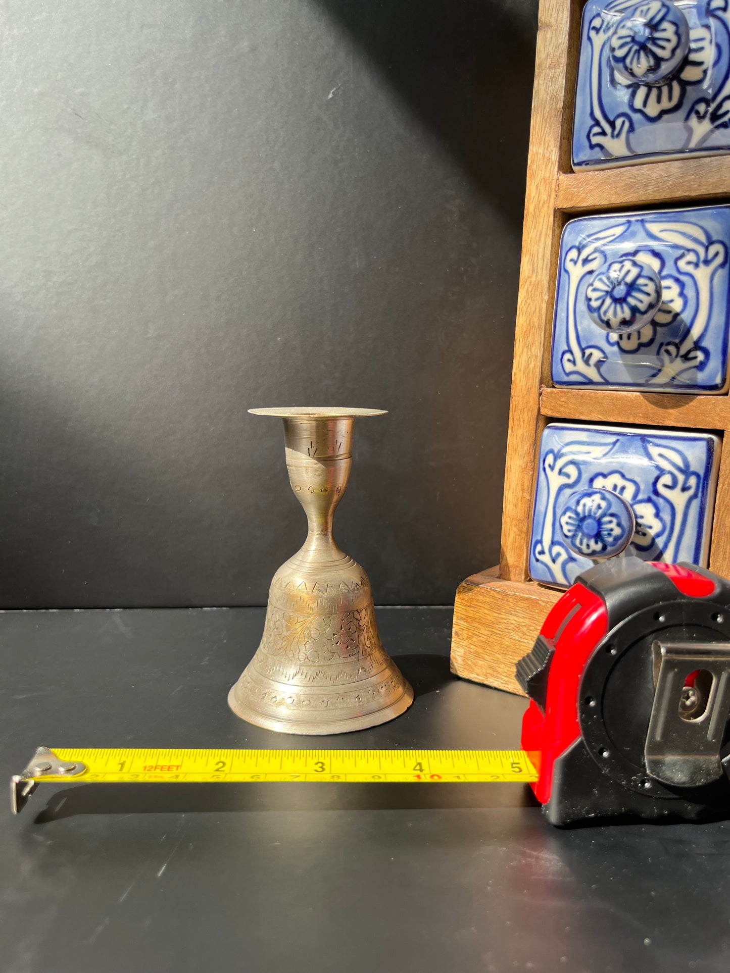Silver Colored Etched Bell with Taper Candle Holder – Unique Dual-Purpose Decor
