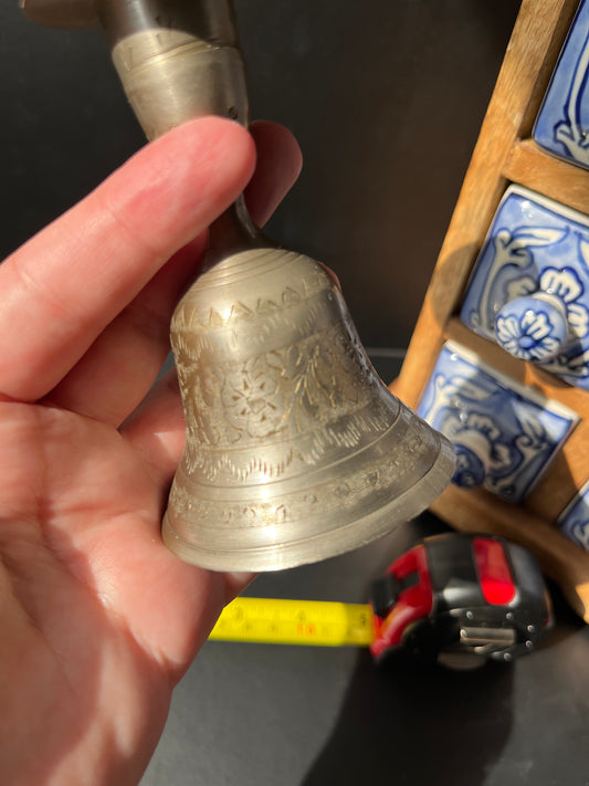 Silver Colored Etched Bell with Taper Candle Holder – Unique Dual-Purpose Decor