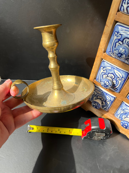 Large Vintage Brass Chamberstick Candle Holder – Old World Style with Handle