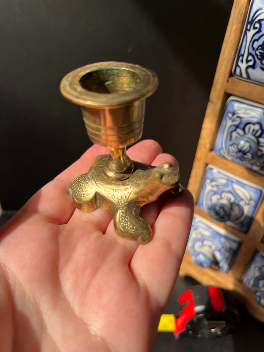 Small Vintage Brass Turtle Candle Holder – Brass Animal Figurine, Witchy Home Decor