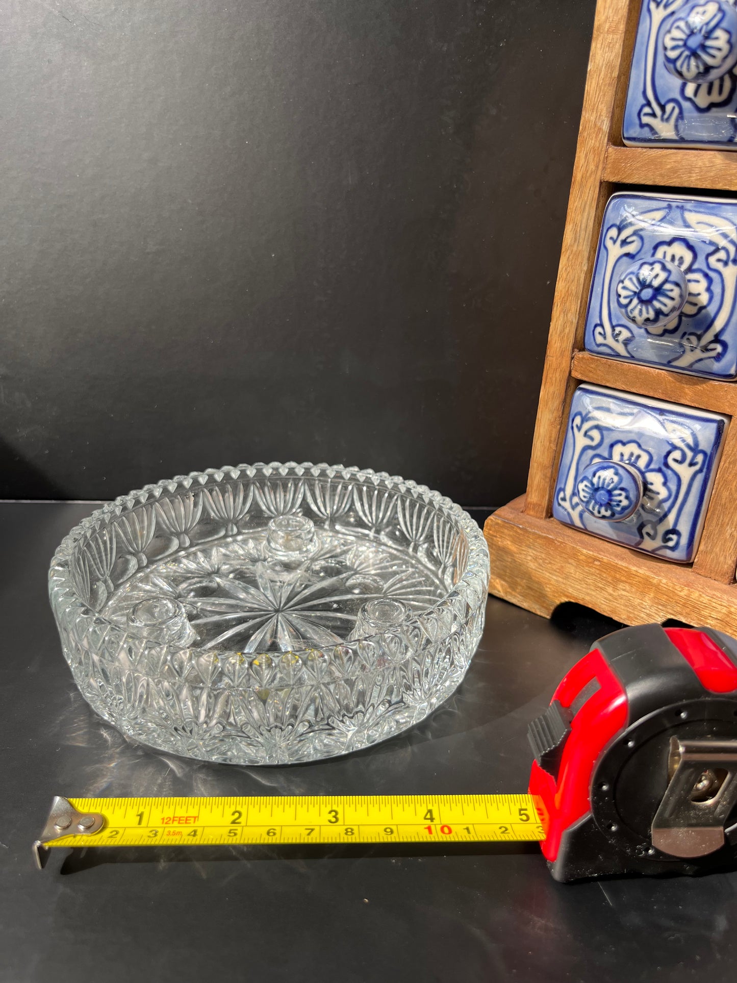 Princess House Fostoria Highlights Glass Triangle Candle Holder – Vintage Circular Bowl for Chime Candles & Ritual Use